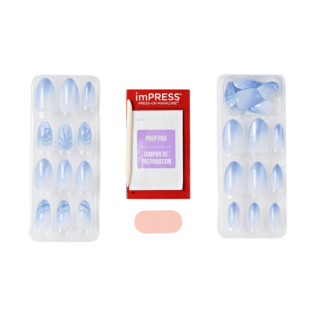 Impress Design No Glue Fake Press On Nails - Ciel | Design, Blue, Medium, Almond, Manicure