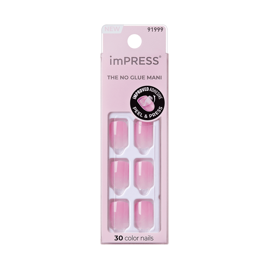 Impress Color No Glue Fake Press On Nails - Fairy Breath | Solid, Pink, Short, Squoval, Manicure