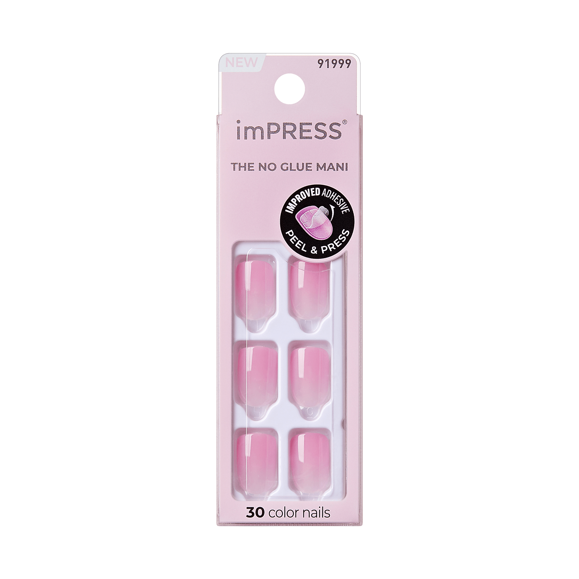 Impress Color No Glue Fake Press On Nails - Fairy Breath | Solid, Pink, Short, Squoval, Manicure