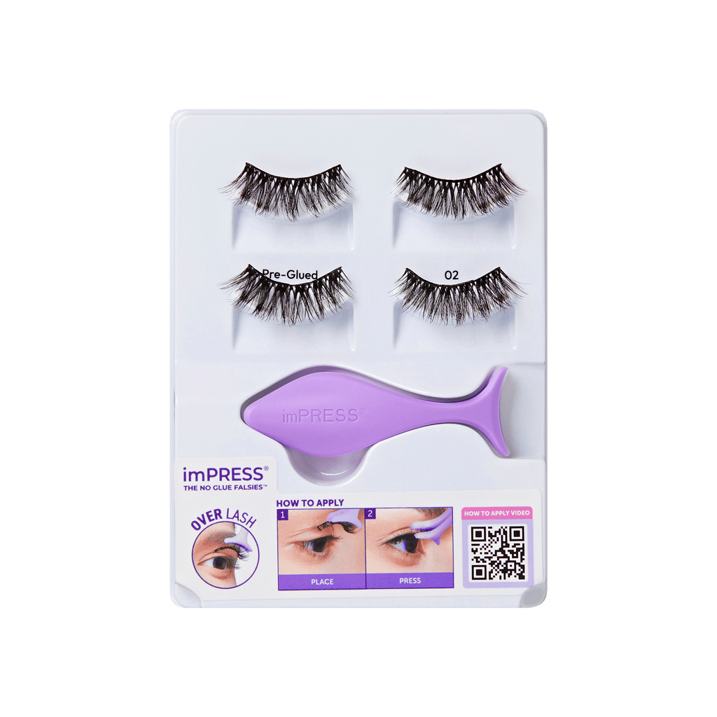 Impress Falsies Pre-Glued Strip False Eyelashes Starter Kit - Classic Volume | 2 Pairs, With Applicator, 10mm