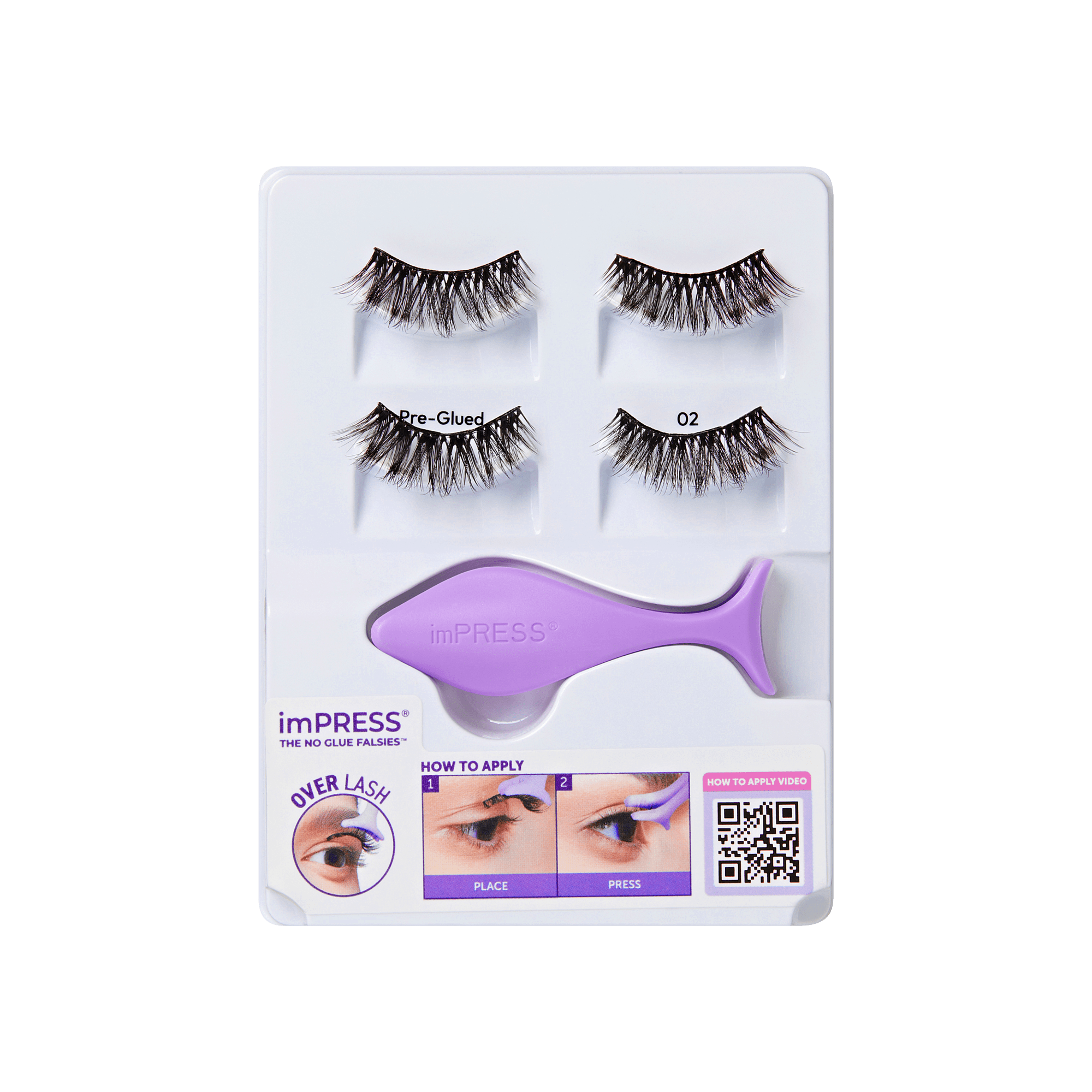 Impress Falsies Pre-Glued Strip False Eyelashes Starter Kit - Classic Volume | 2 Pairs, With Applicator, 10mm