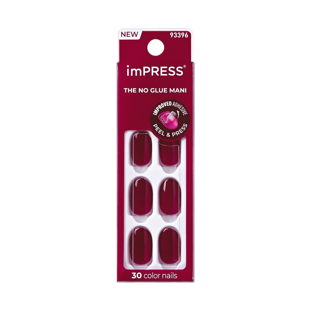 Impress Color No Glue Fake Press On Nails - Maplewood | Solid, Red, Short, Oval, Manicure