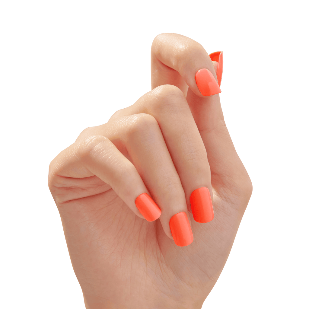 Impress Color No Glue Fake Press On Nails - Happier Vibes | Solid, Orange, Short, Squoval, Manicure