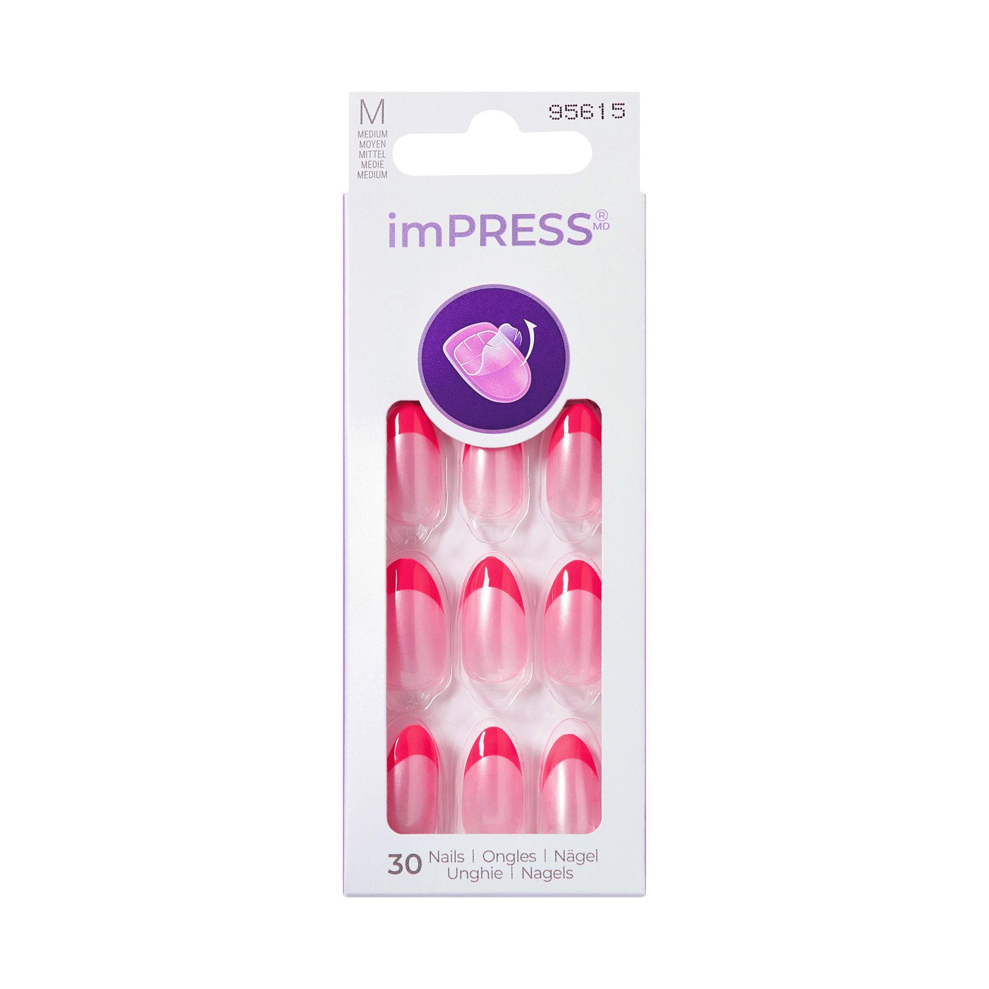 Impress Design No Glue Fake Press On Nails - My Daydreams | French Tips, Pink, Medium, Almond, Manicure