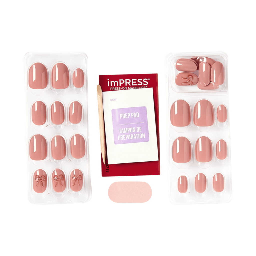 Impress Design No Glue Fake Press On Nails - Close To You | 3D Solid, Pink, Short, Oval, Manicure