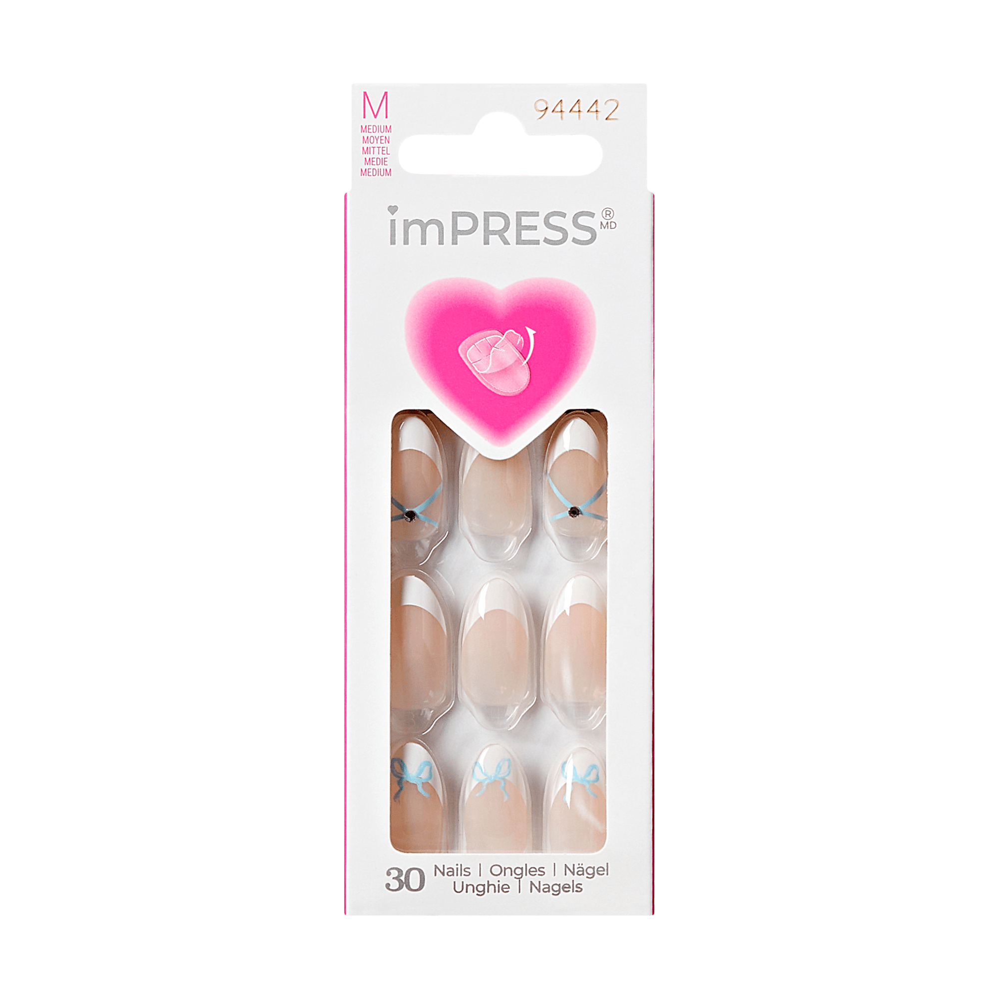Impress Design No Glue Fake Press On Nails - Hearty | Design, White, Medium, Almond, Manicure