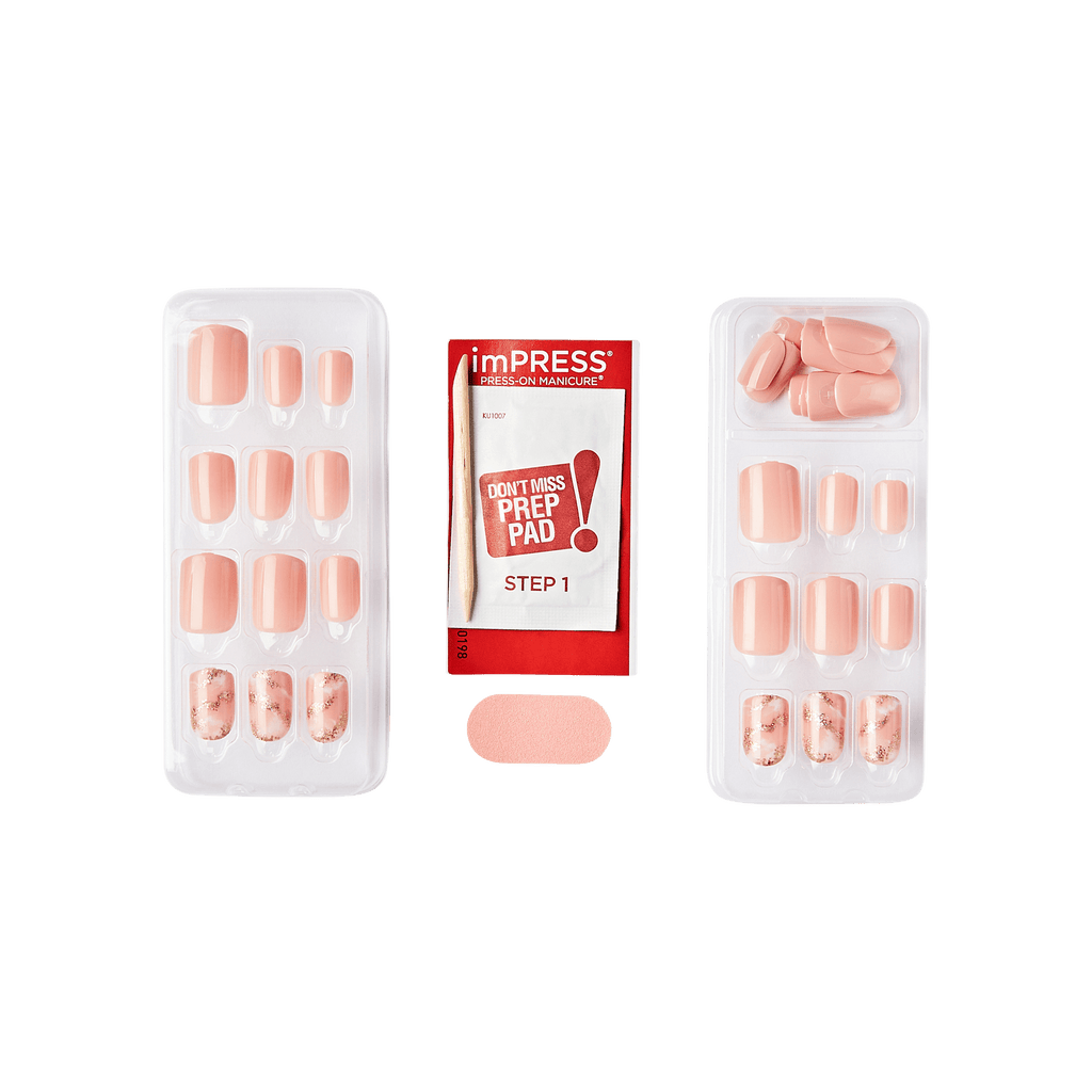 Impress Design No Glue Fake Press On Nails - Kingdom | Design, Pink, Short, Squoval, Manicure