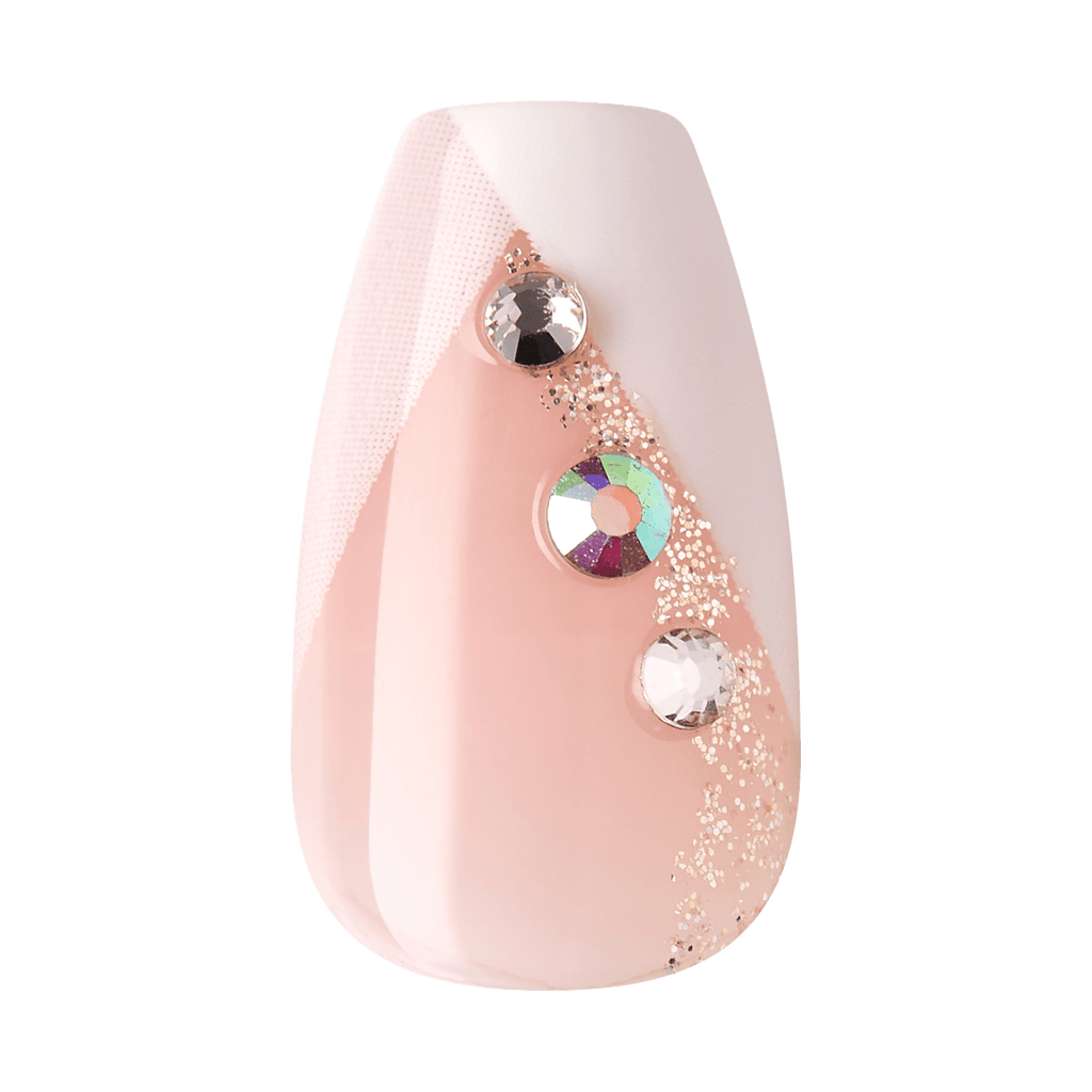 Impress French No Glue Fake Press On Nails - Glimpse | 3D & Jewel French, White, Medium, Coffin, Manicure