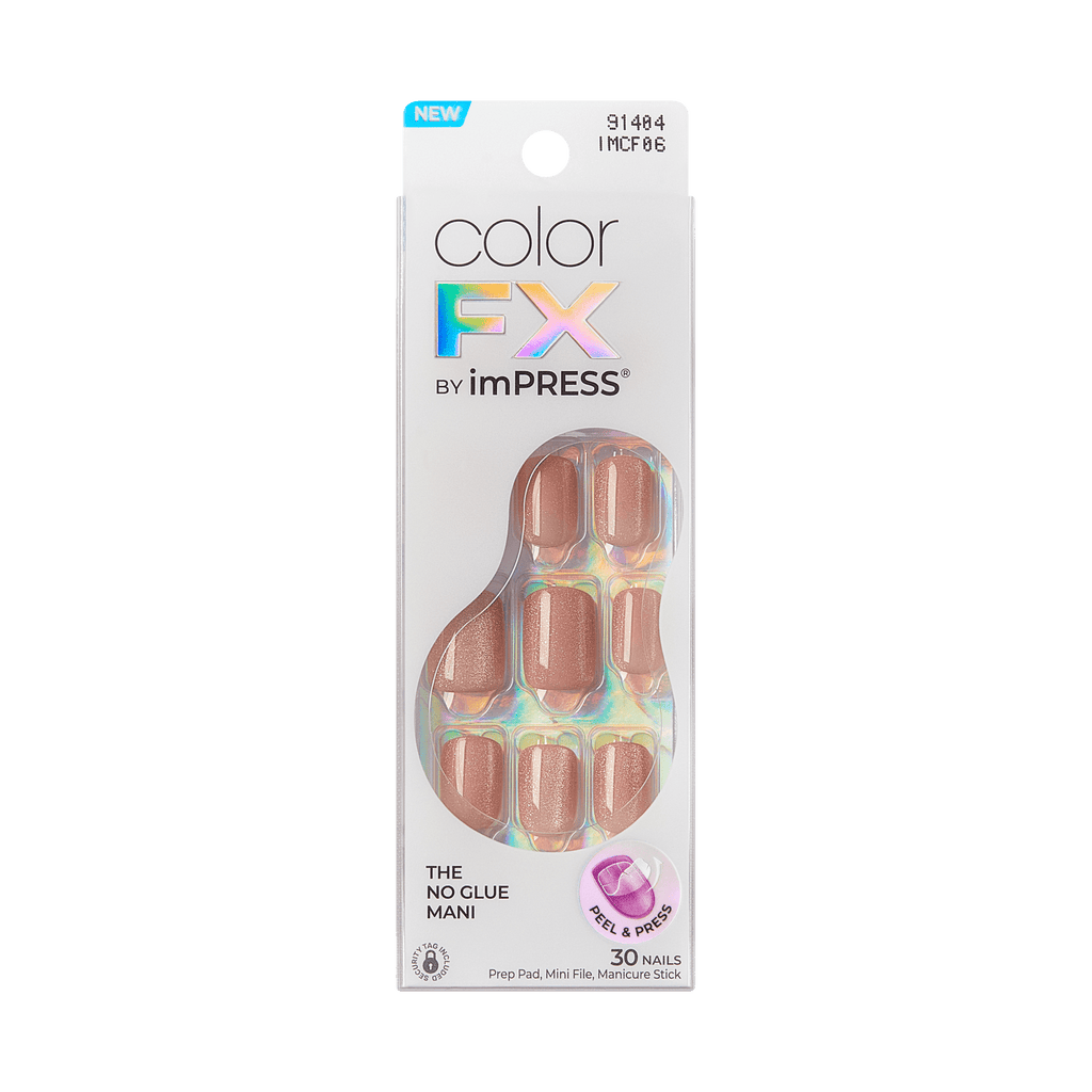 colorFX by Impress No Glue Fake Press On Nails - Starstruck | Solid, Beige, Short, Squoval, Manicure