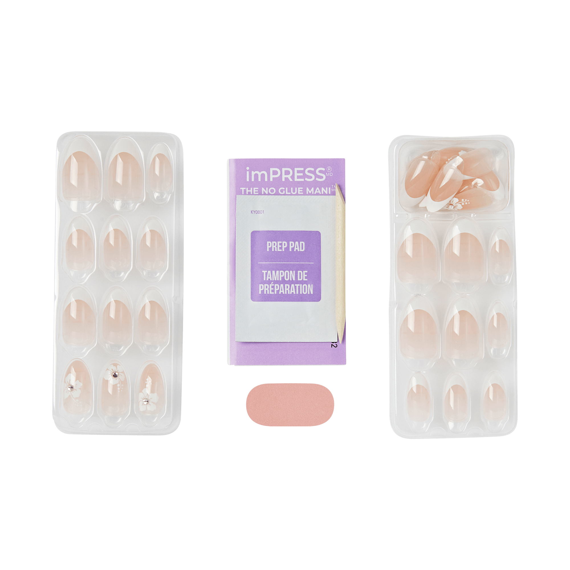 Impress Design No Glue Fake Press On Nails - Buttercup Shine | 3D & Jewel French Design, White, Medium, Almond, Manicure