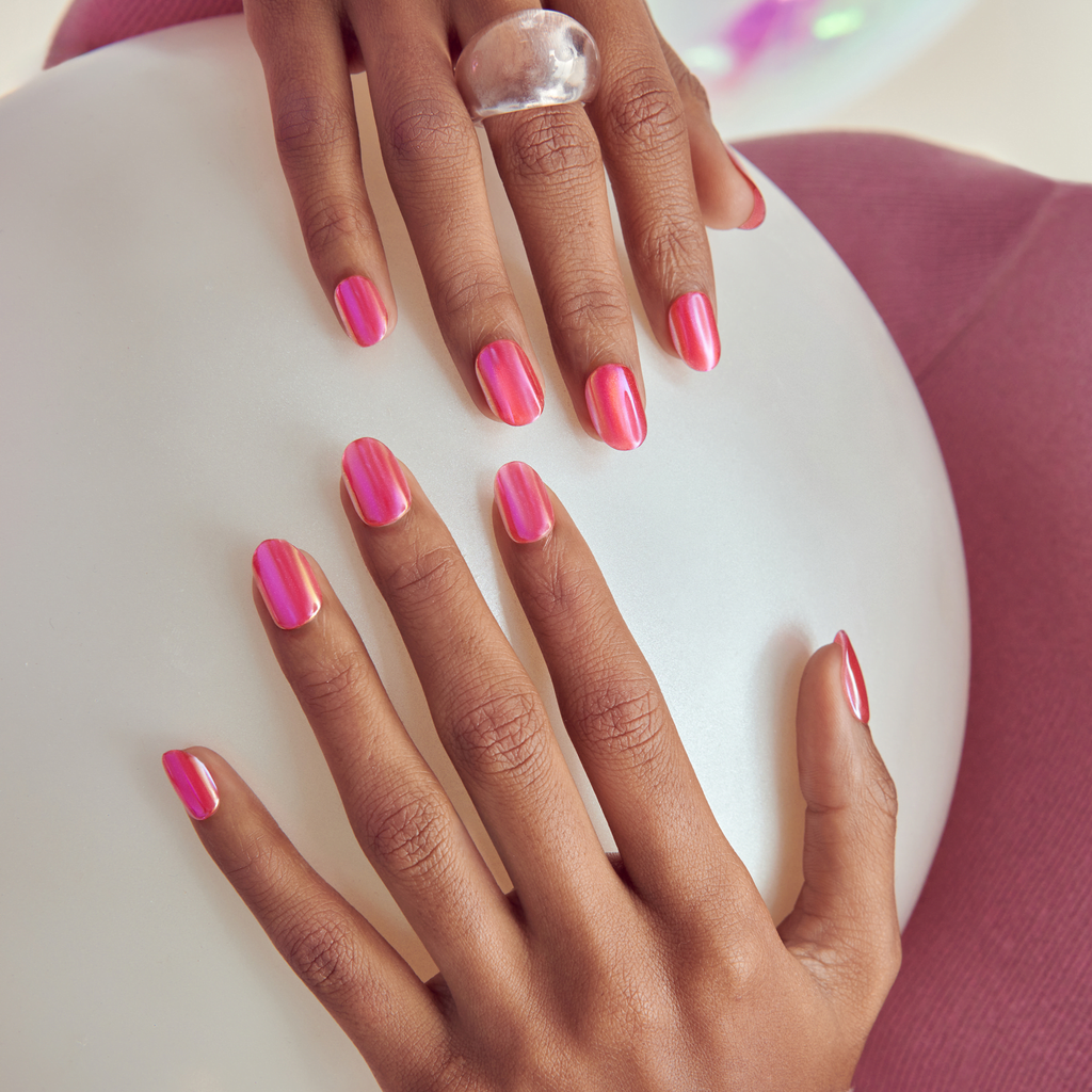 colorFX by Impress No Glue Fake Press On Nails - Floating | Solid, Pink, Short, Oval, Manicure