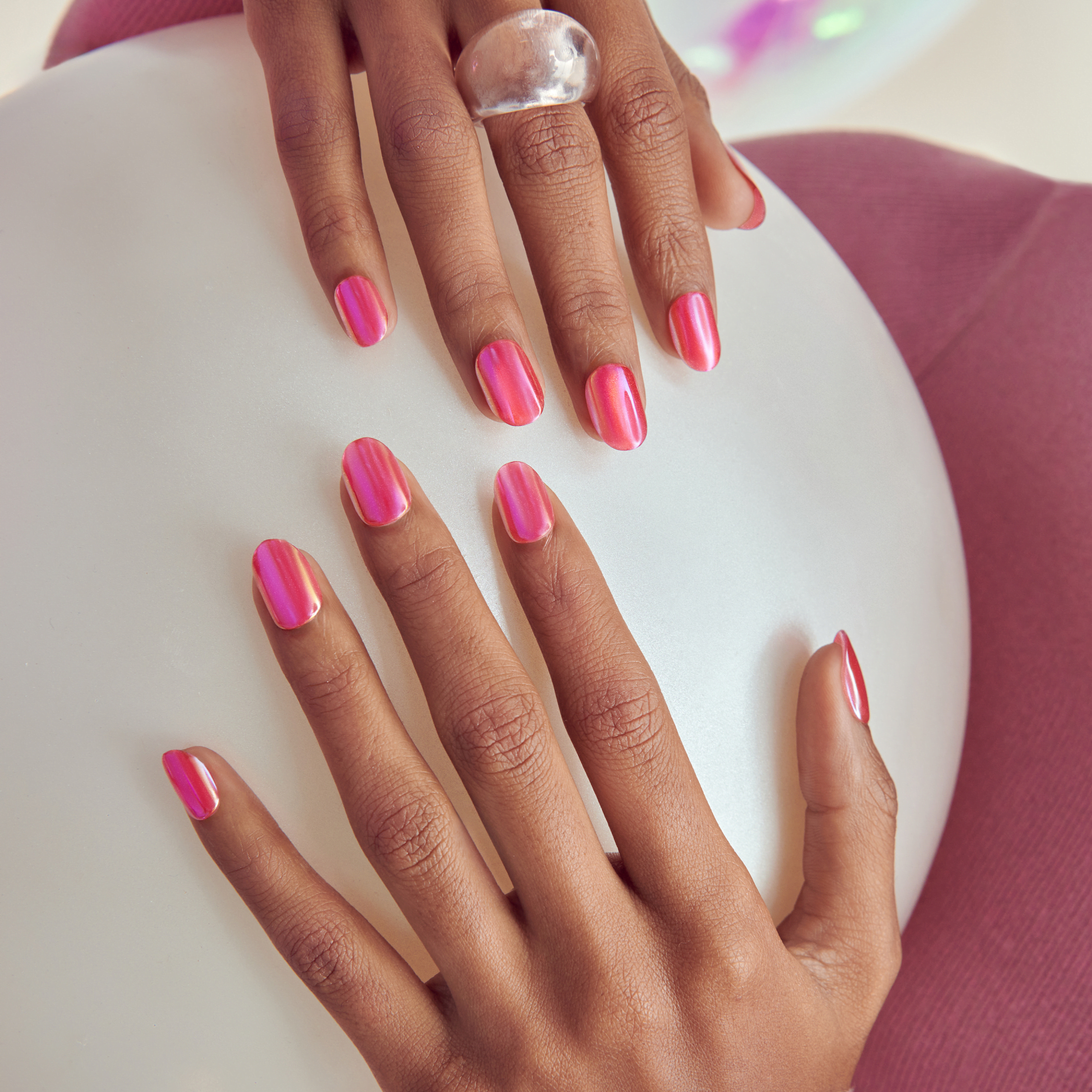colorFX by Impress No Glue Fake Press On Nails - Floating | Solid, Pink, Short, Oval, Manicure