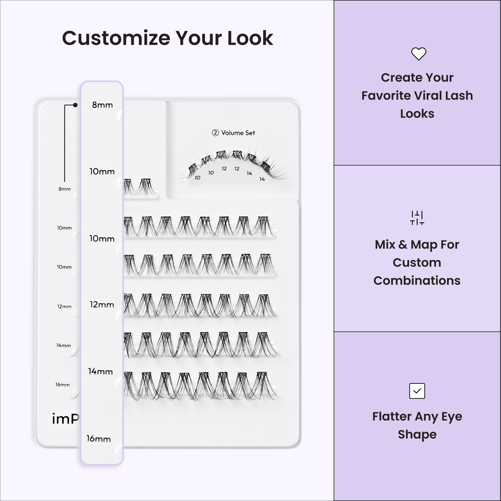 Impress Falsies Pre-Glued Individual False Eyelashes Multipack- Classic Volume | 60 Lash Clusters, 8mm–16mm