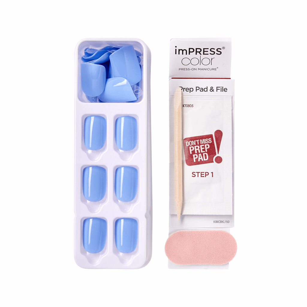 Impress Color No Glue Fake Press On Nails - Baby Why So Blue | Solid, Blue, Short, Squoval, Manicure