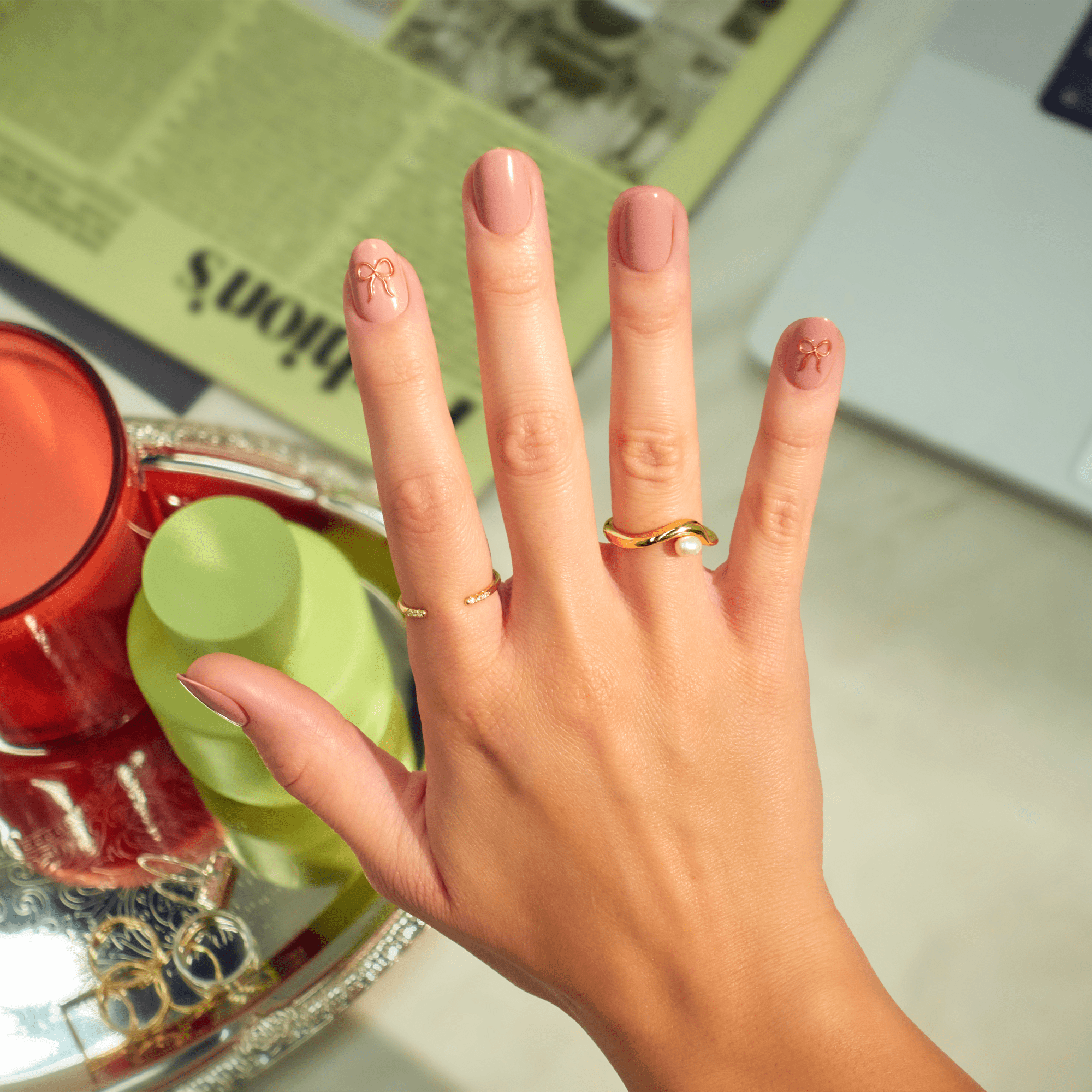 Impress Design No Glue Fake Press On Nails - Close To You | 3D Solid, Pink, Short, Oval, Manicure