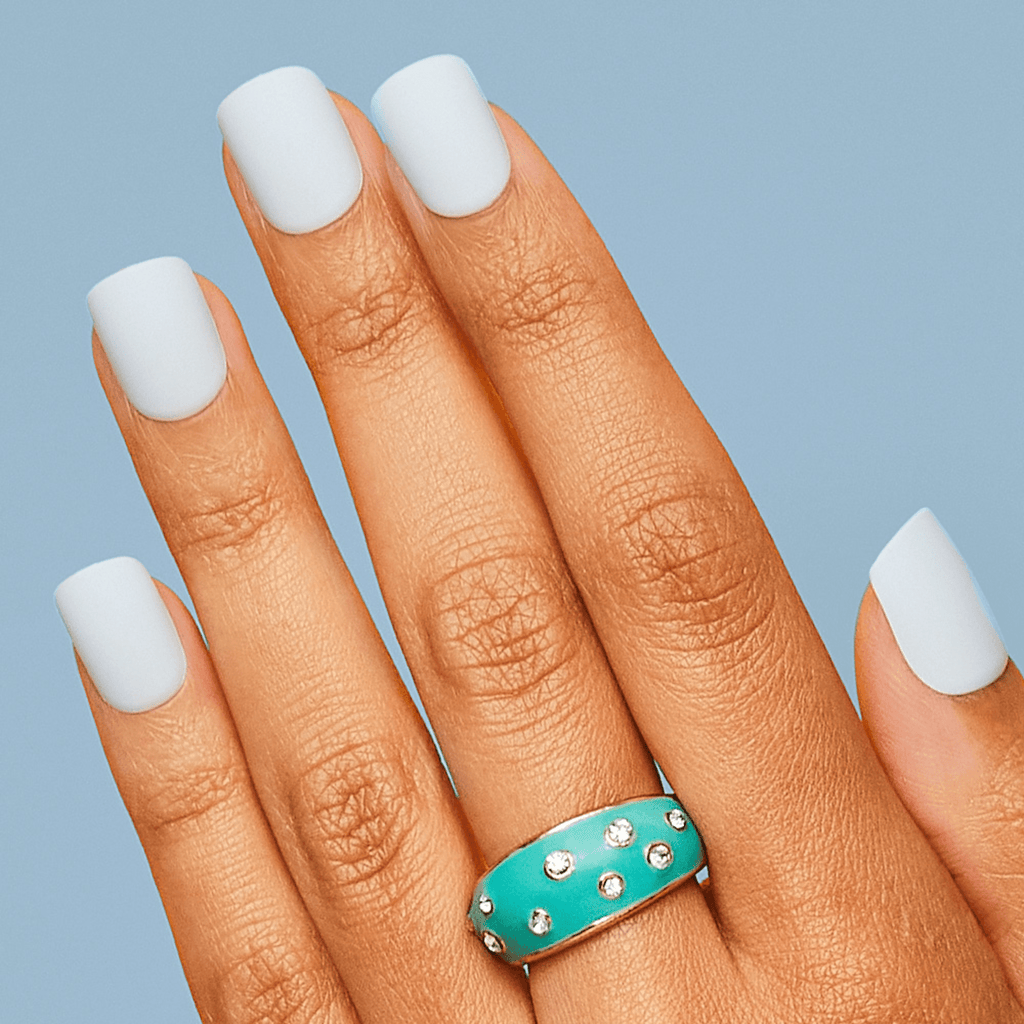 Impress Color No Glue Fake Press On Nails - Blue Sky | Solid, Blue, Short, Squoval, Manicure