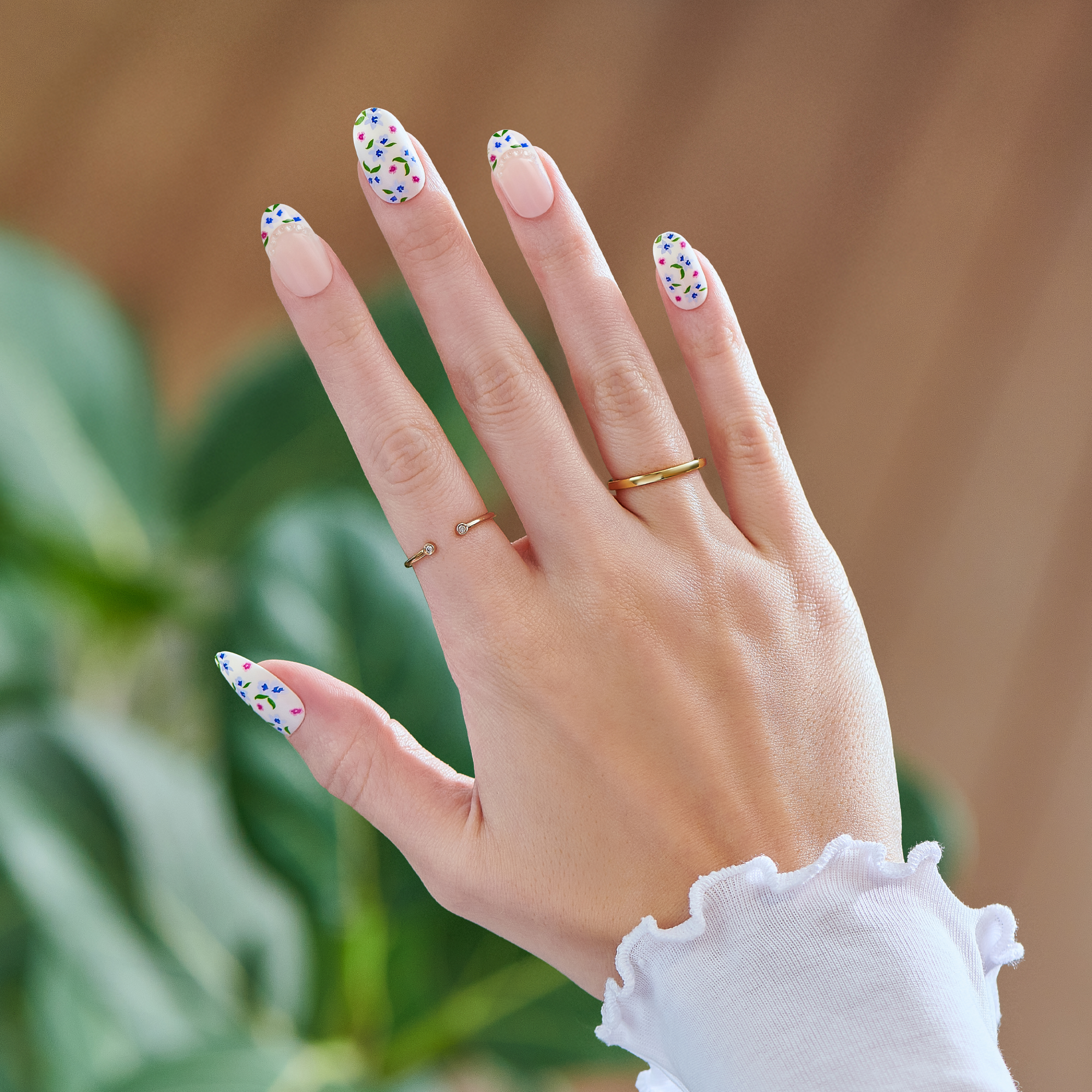Impress Design No Glue Fake Press On Nails - Happy Mood | French Design, Multicolor, Medium, Oval, Manicure