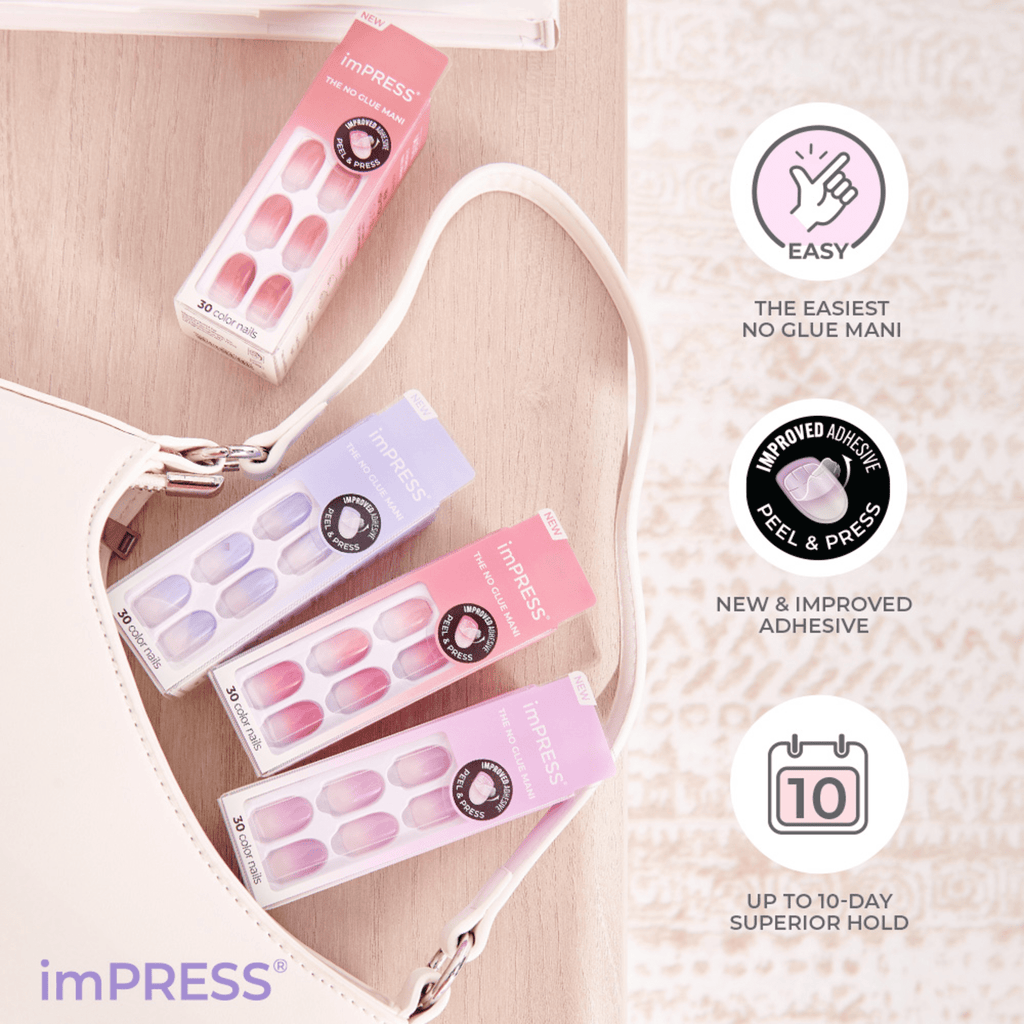 Impress Color No Glue Fake Press On Nails - Take A Chance | Design, Purple, Short, Oval, Manicure