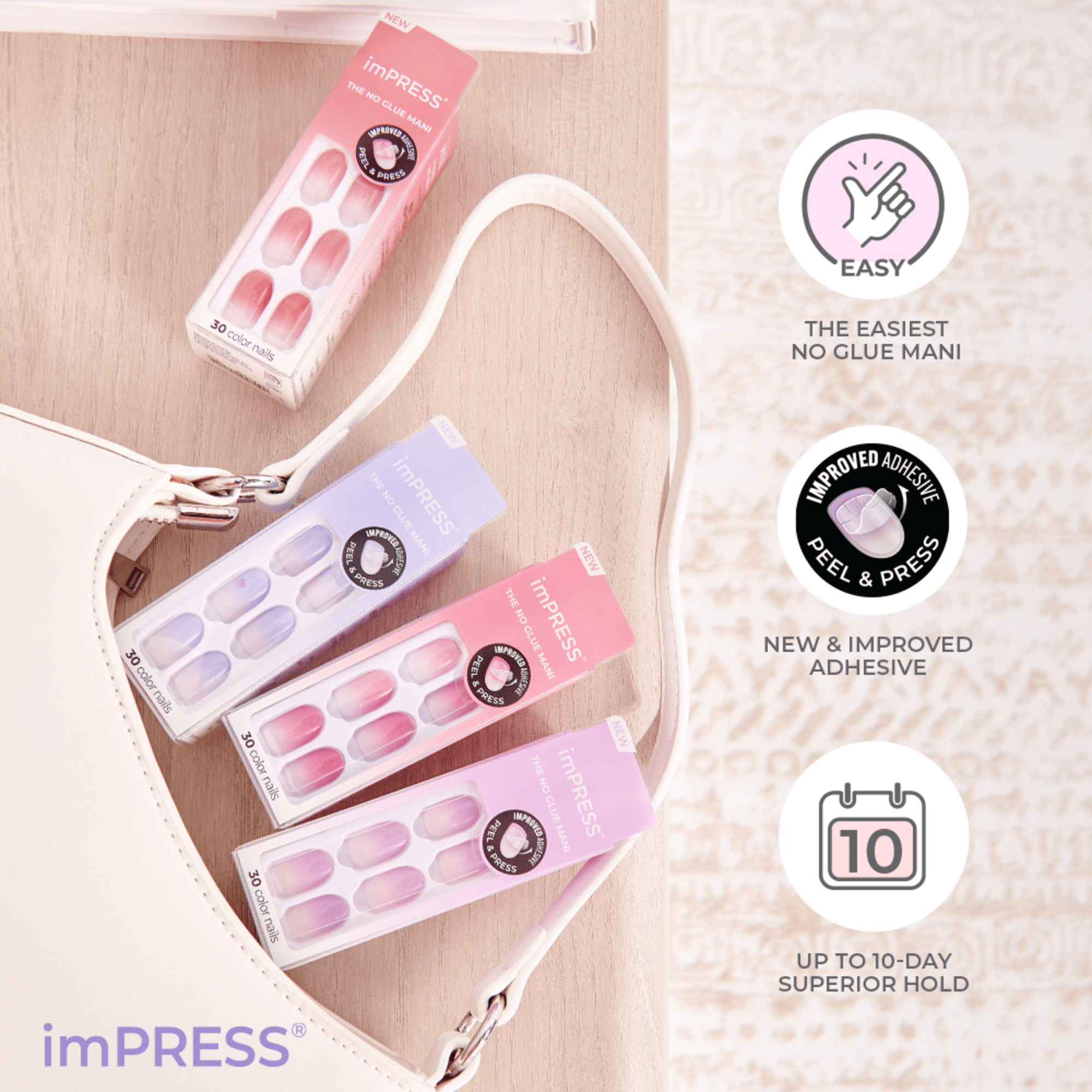 Impress Color No Glue Fake Press On Nails - Take A Chance | Design, Purple, Short, Oval, Manicure
