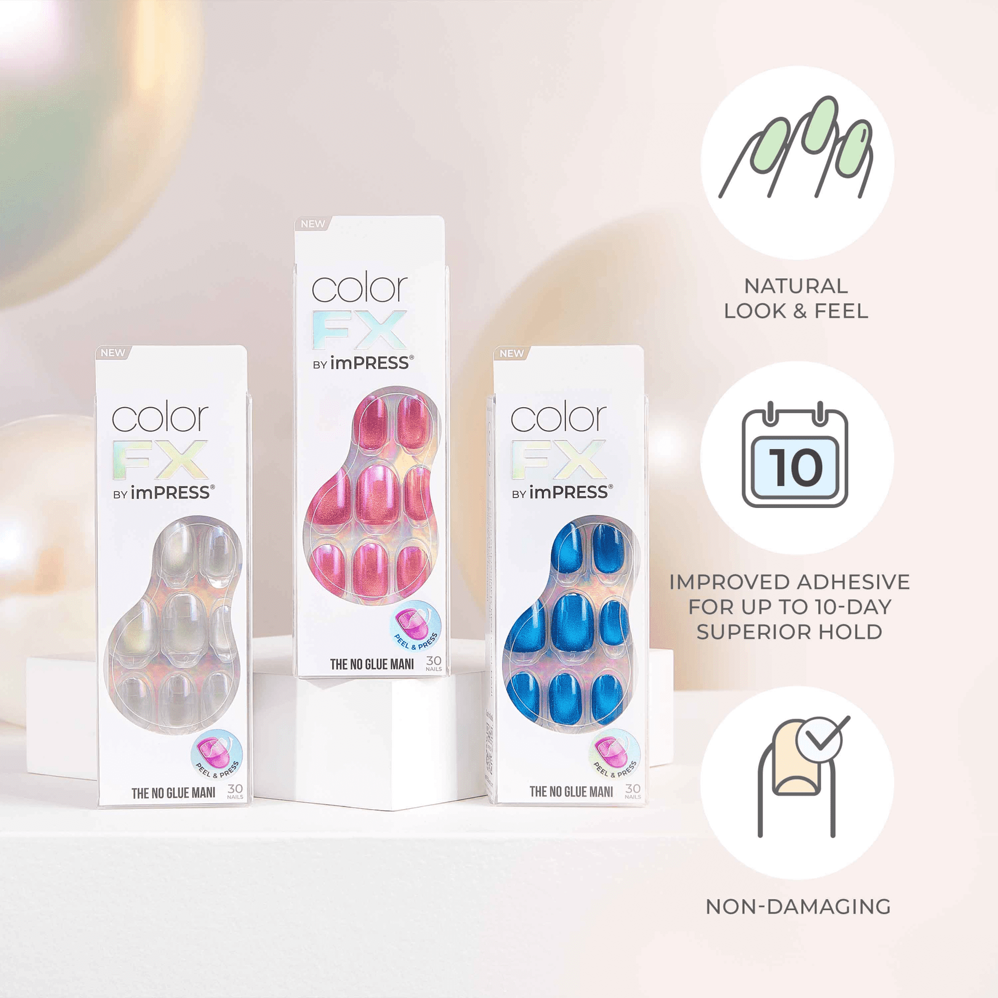 colorFX by Impress No Glue Fake Press On Nails - Starry | Solid, Pink, Short, Oval, Manicure