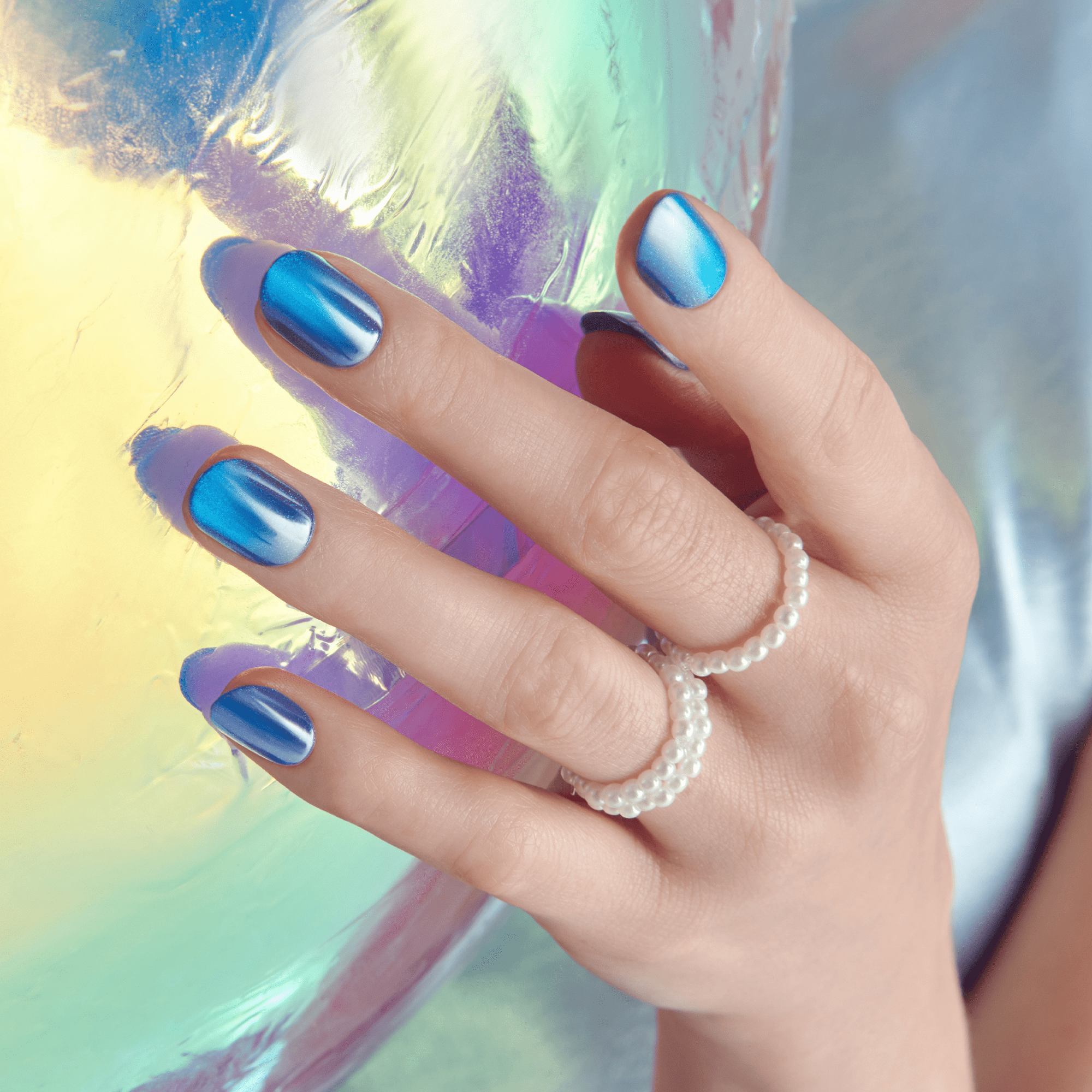 colorFX by Impress No Glue Fake Press On Nails - Reconnect | Solid, Blue, Short, Oval, Manicure