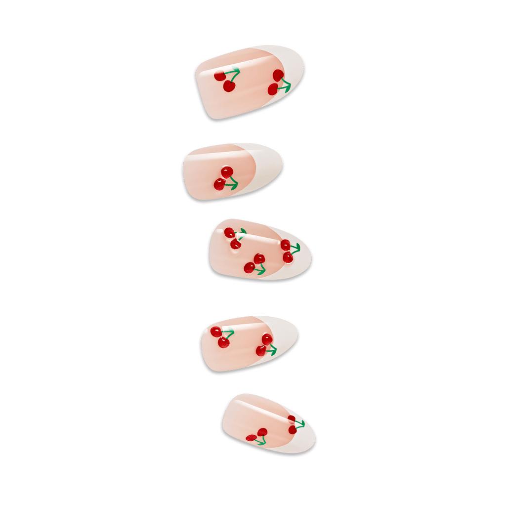Impress Design No Glue Fake Press On Nails - Coast | French Design, White & Red, Medium, Almond, Manicure