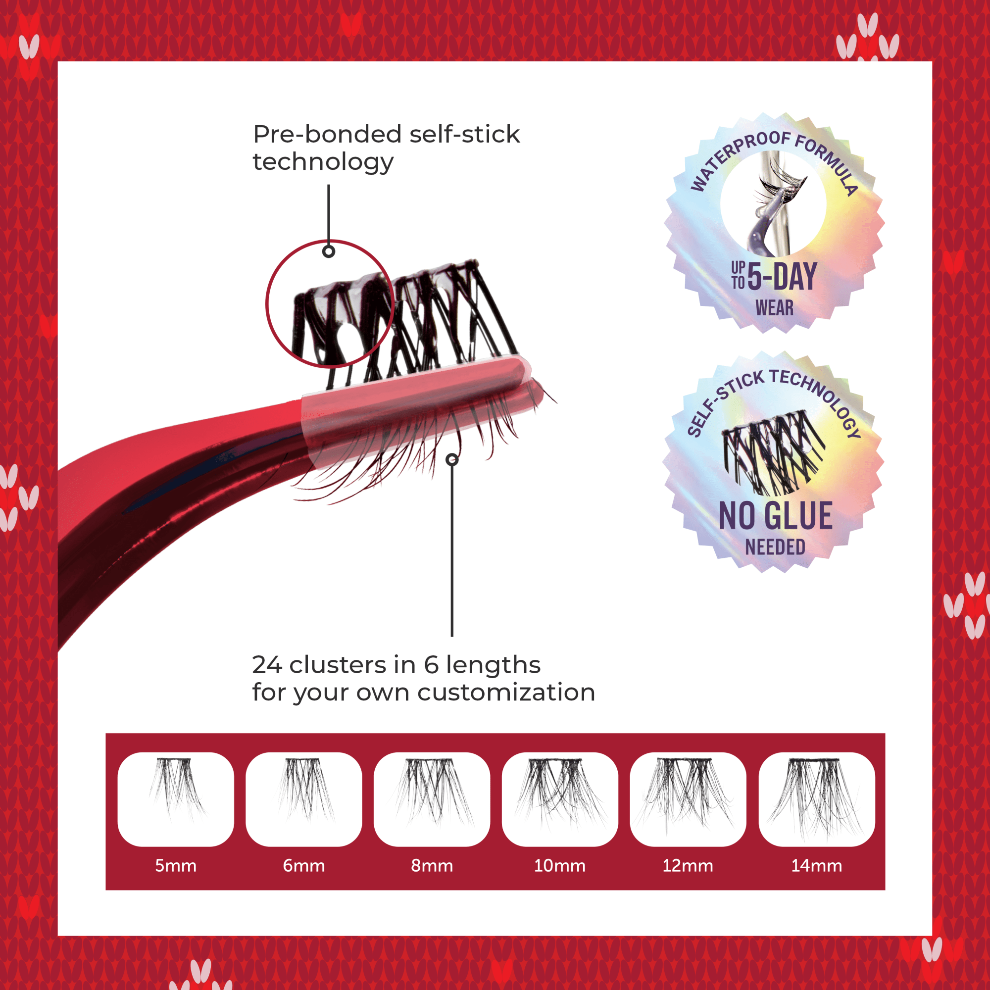 Impress Falsies Long Lasting Pre-Glued Holiday False Eyelashes - Demi Edgy | 24 Lash Clusters, Up To 5 Day Wear, 5mm-14mm