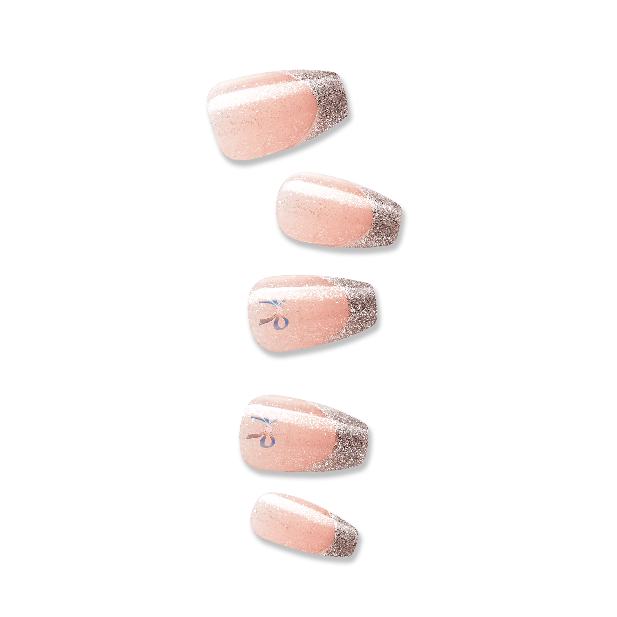 Impress Premium No Glue Fake Press On Nails - Memory Lane | French Design, Metallic Silver, Medium, Coffin, Manicure