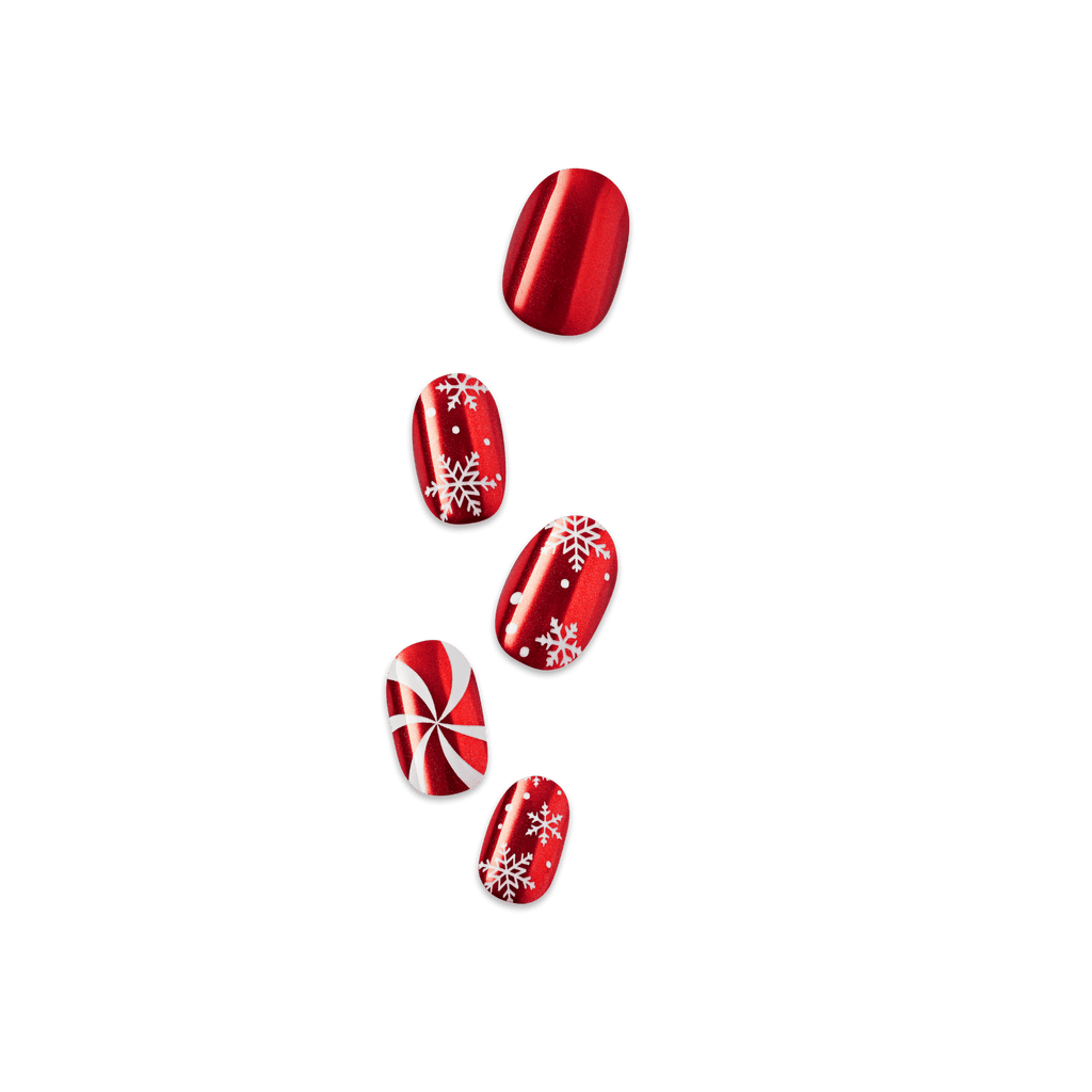 Impress Holiday Design No Glue Fake Press On Nails - Merry n Bright | Design, Red, Short, Oval, Manicure