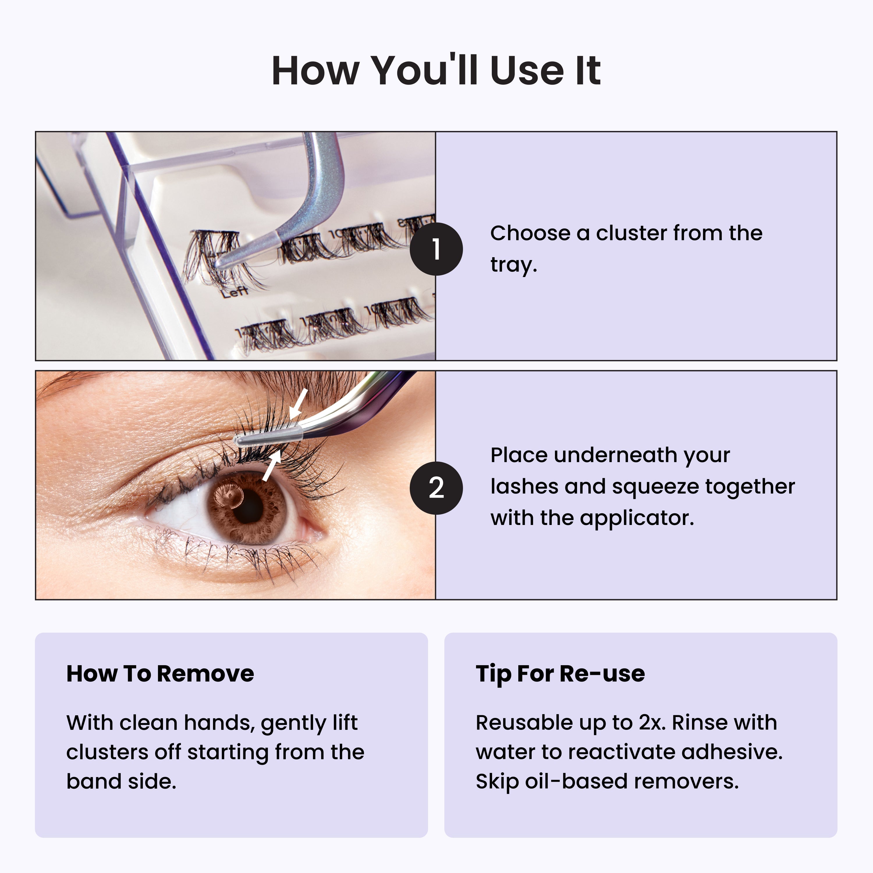 Impress Falsies Long Lasting Pre-Glued False Eyelashes Starter Kit - Demi Wispy | 24 Lash Clusters, With Applicator, Up To 5 Day Wear, 5mm-14mm