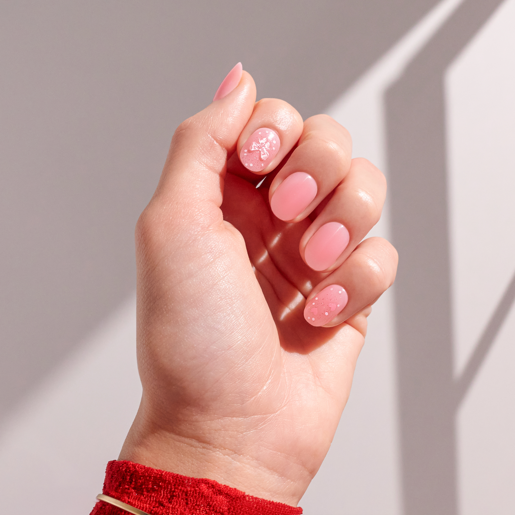 Impress Design No Glue Fake Press On Nails - Cupid Love | 3D & Jewel Design,  Pink, Short, Oval, Manicure