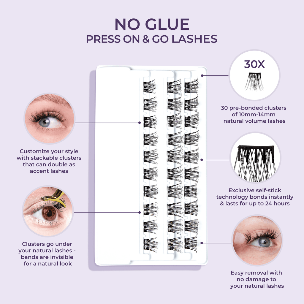 Impress Falsies Pre-Glued False Eyelashes Refills - Wispy | 30 Lash Clusters, 10mm-14mm