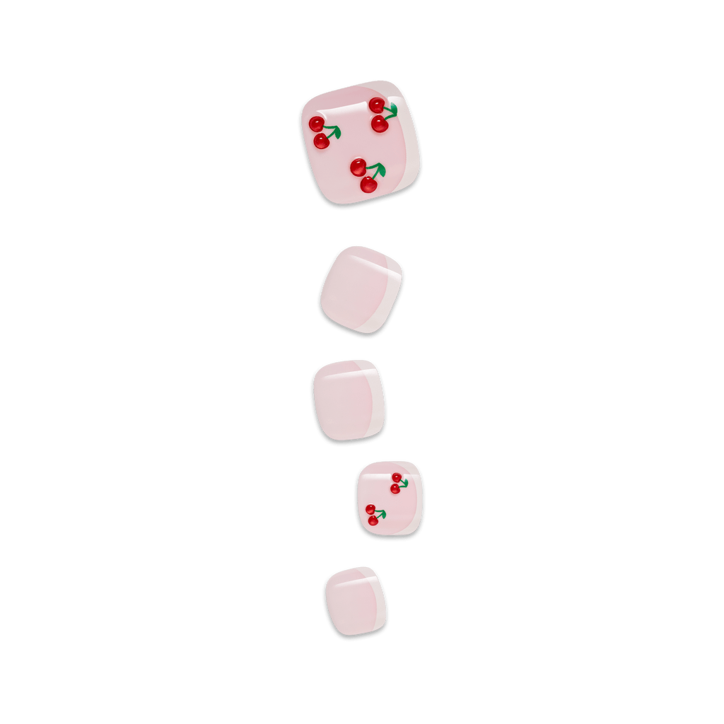 Impress Design No Glue Fake Press On Toenails - Sweet Life | French Design, Red, Short, Squoval, Pedicure
