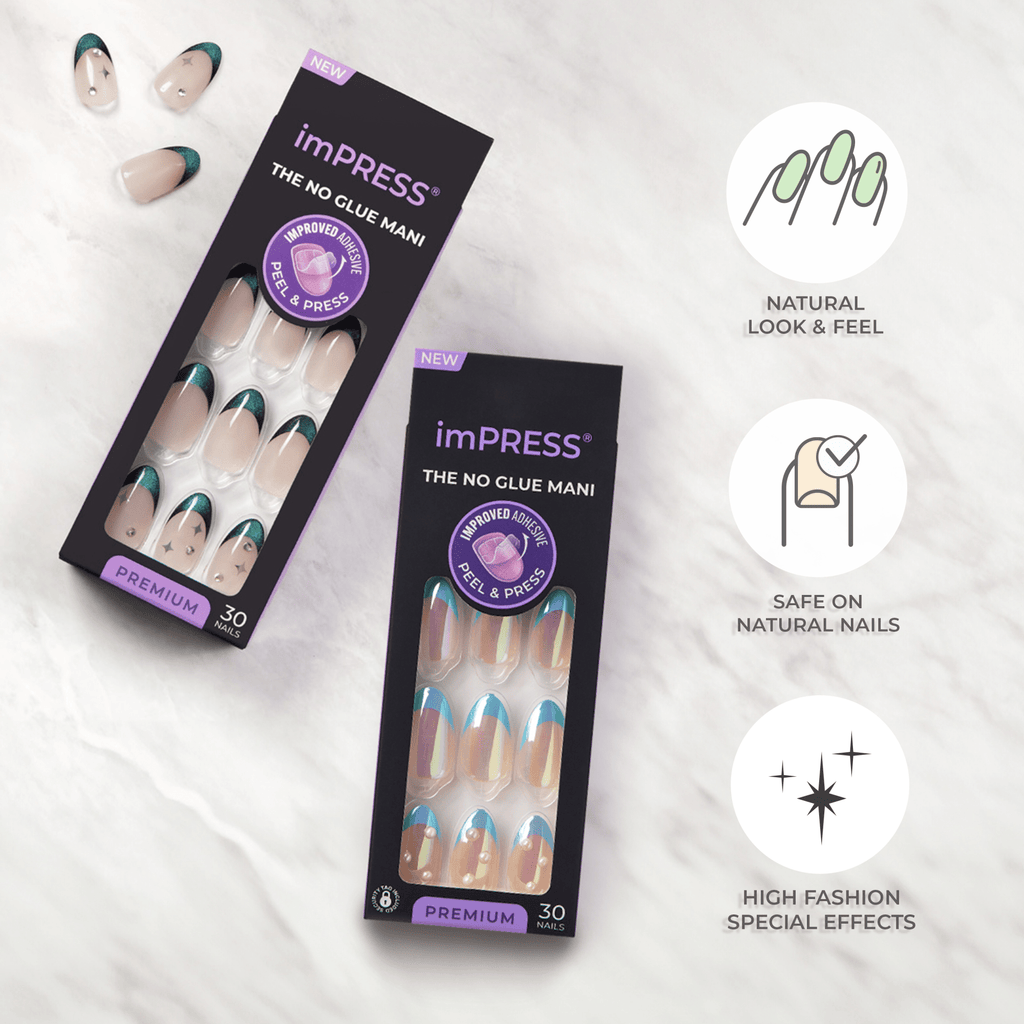 Impress Premium No Glue Fake Press On Nails - Portal | 3D & Jewel Design,  Purple, Medium, Coffin, Manicure