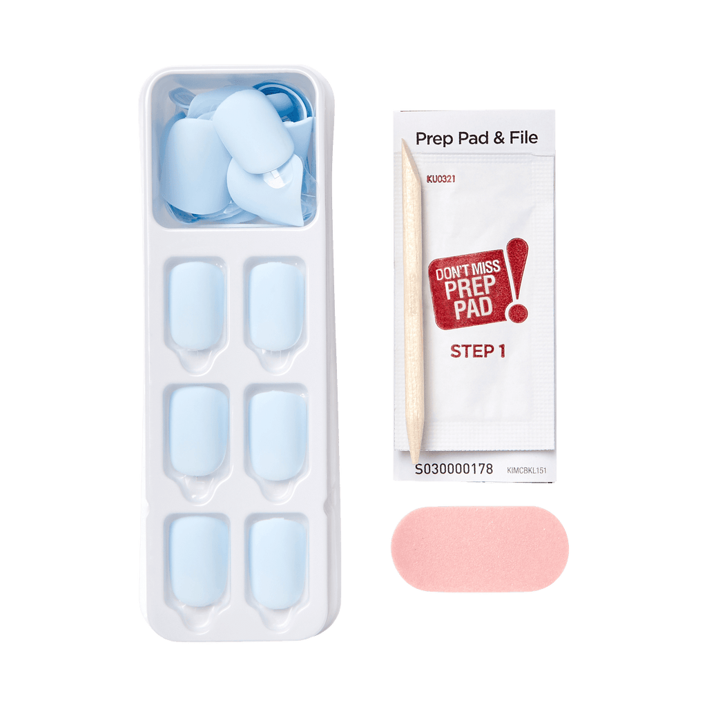 Impress Color No Glue Fake Press On Nails - Blue Sky | Solid, Blue, Short, Squoval, Manicure