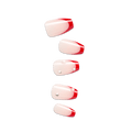 Impress Design No Glue Fake Press On Nails - Happy World | 3D & Jewel French, Red, Medium, Coffin, Manicure