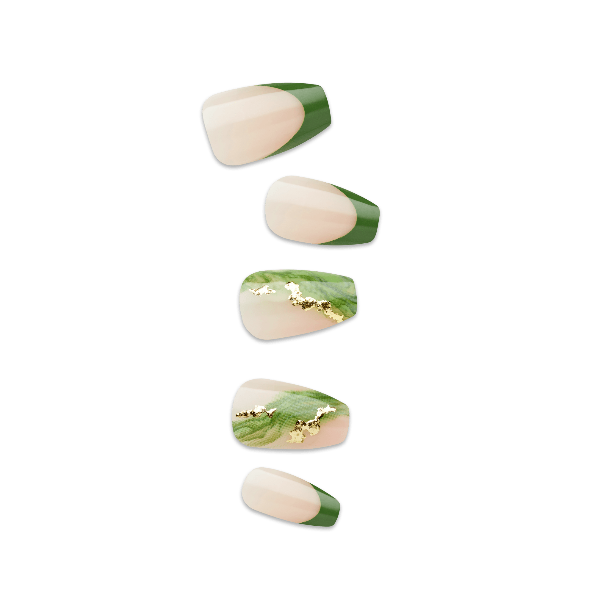 Impress Design No Glue Fake Press On Nails - Ballerina | French Design, Green, Medium, Coffin, Manicure