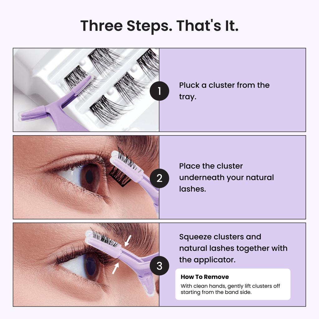 Impress Falsies Pre-Glued False Eyelashes Starter Kit - Faux Mink Volume | 36 Lash Clusters, With Applicator, 8mm-14mm
