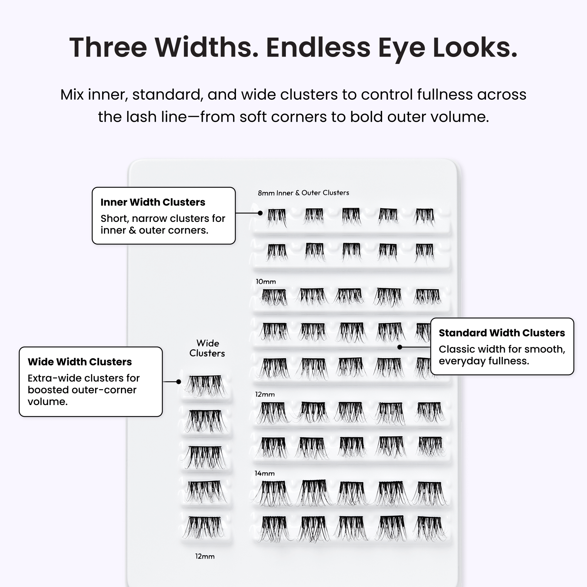 Impress Falsies Pre-Glued False Eyelashes Multipack - Classic Natural | 50 Lash Clusters, 8mm-14mm