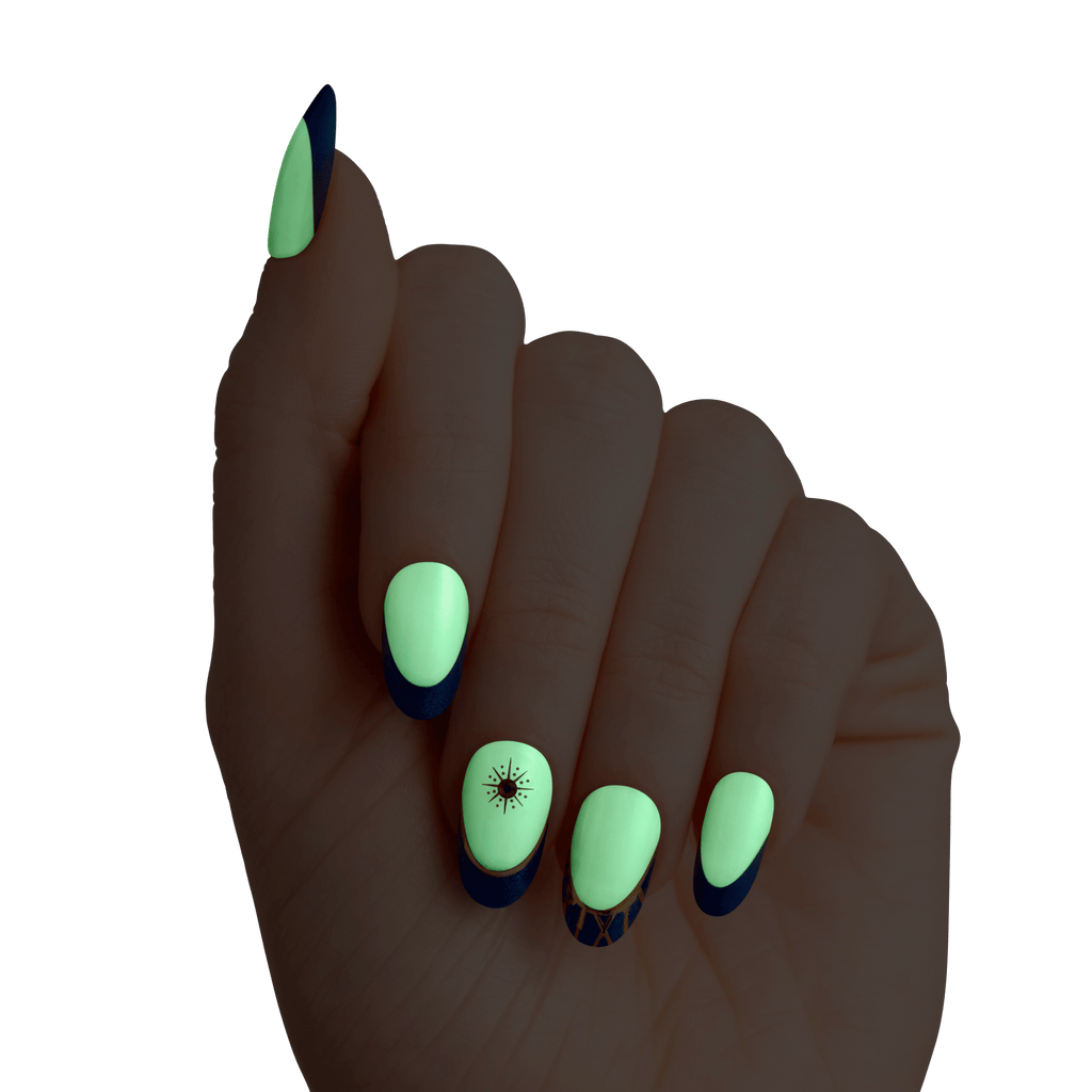 Impress X WICKED: FOR GOOD | Wickedly Brave | 3D & Jewel French Design, Blue, Medium, Oval, Manicure