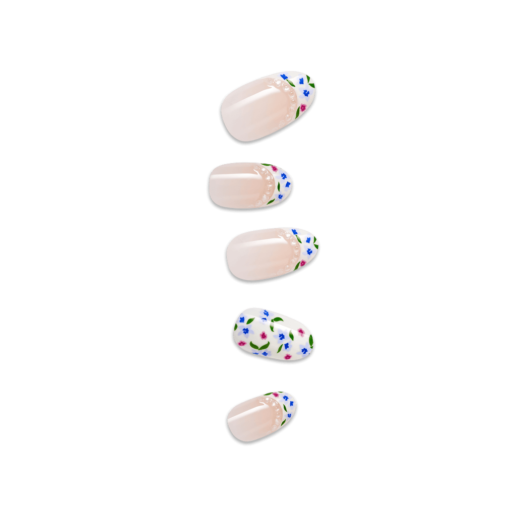 Impress Design No Glue Fake Press On Nails - Happy Mood | French Design, Multicolor, Medium, Oval, Manicure