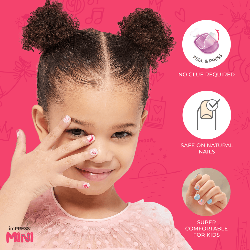 Impress Kids No Glue Fake Press On Nails - Berry Cute | Design, Pink, Kids, Squoval, Manicure