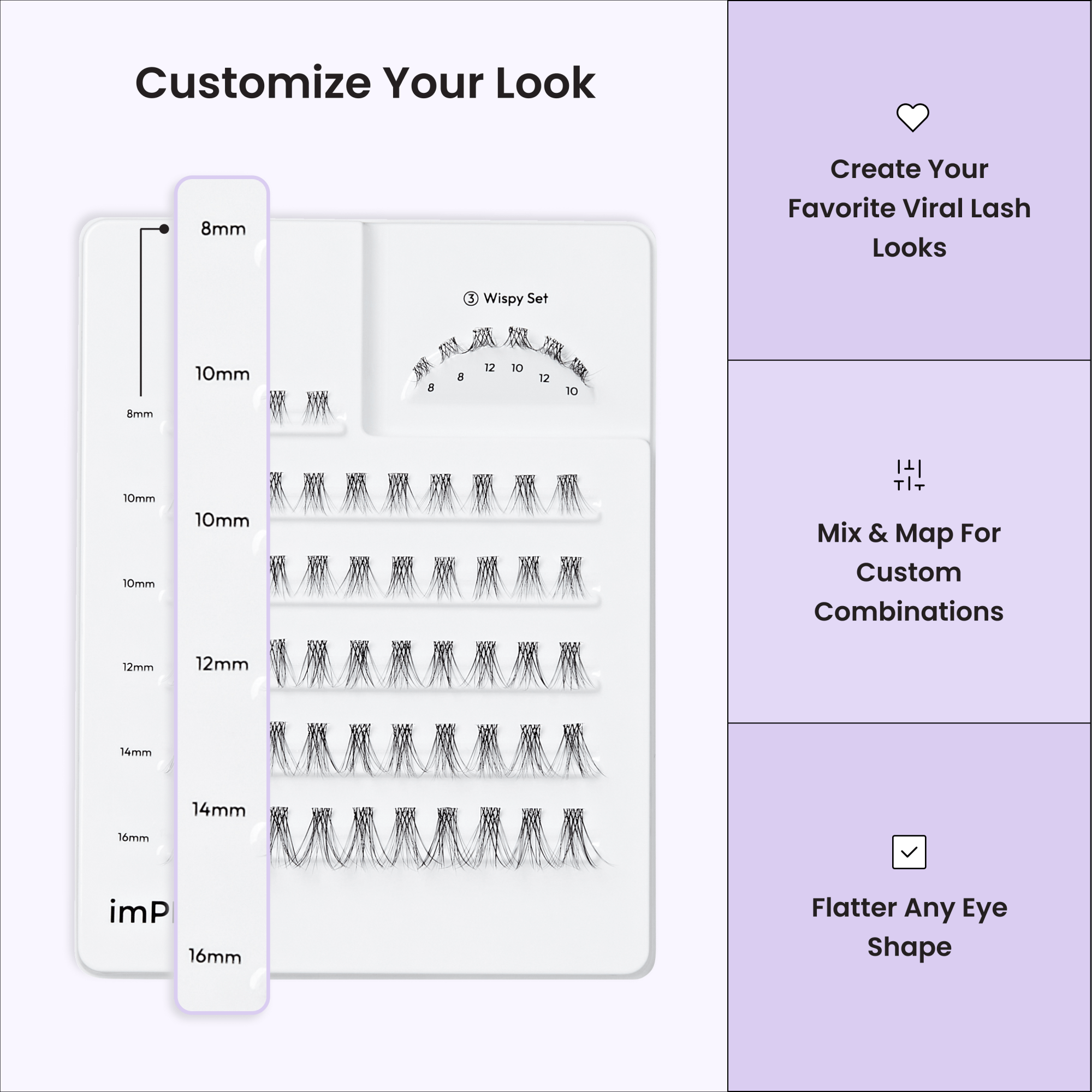 Impress Falsies Pre-Glued Individual False Eyelashes Multipack- Classic Wispy | 60 Lash Clusters, 8mm-16mm