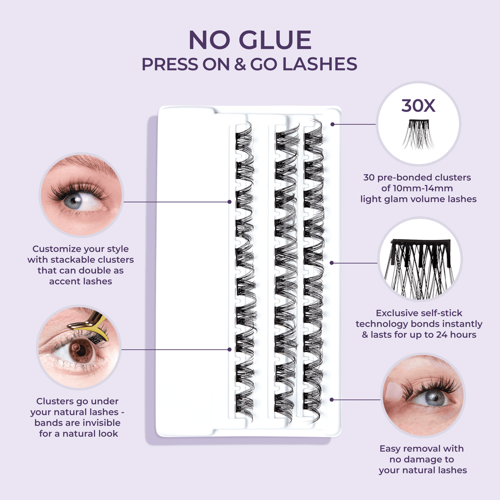 Impress Falsies Pre-Glued False Eyelashes Refills - Curly | 30 Lash Clusters, 10mm-14mm
