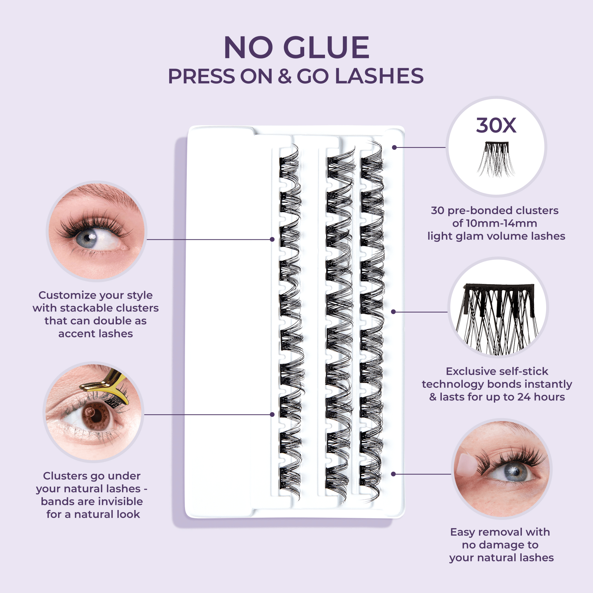 Impress Falsies Pre-Glued False Eyelashes Refills - Curly | 30 Lash Clusters, 10mm-14mm