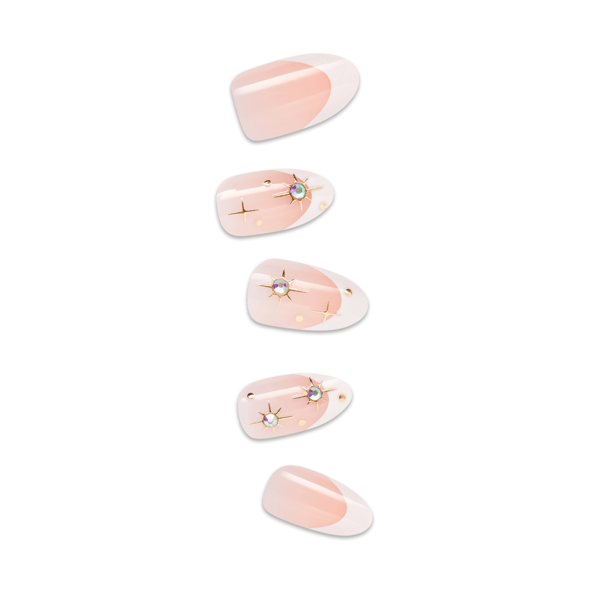 Impress Design No Glue Fake Press On Nails - Star Player | 3D & Jewel French, White, Medium, Almond, Manicure