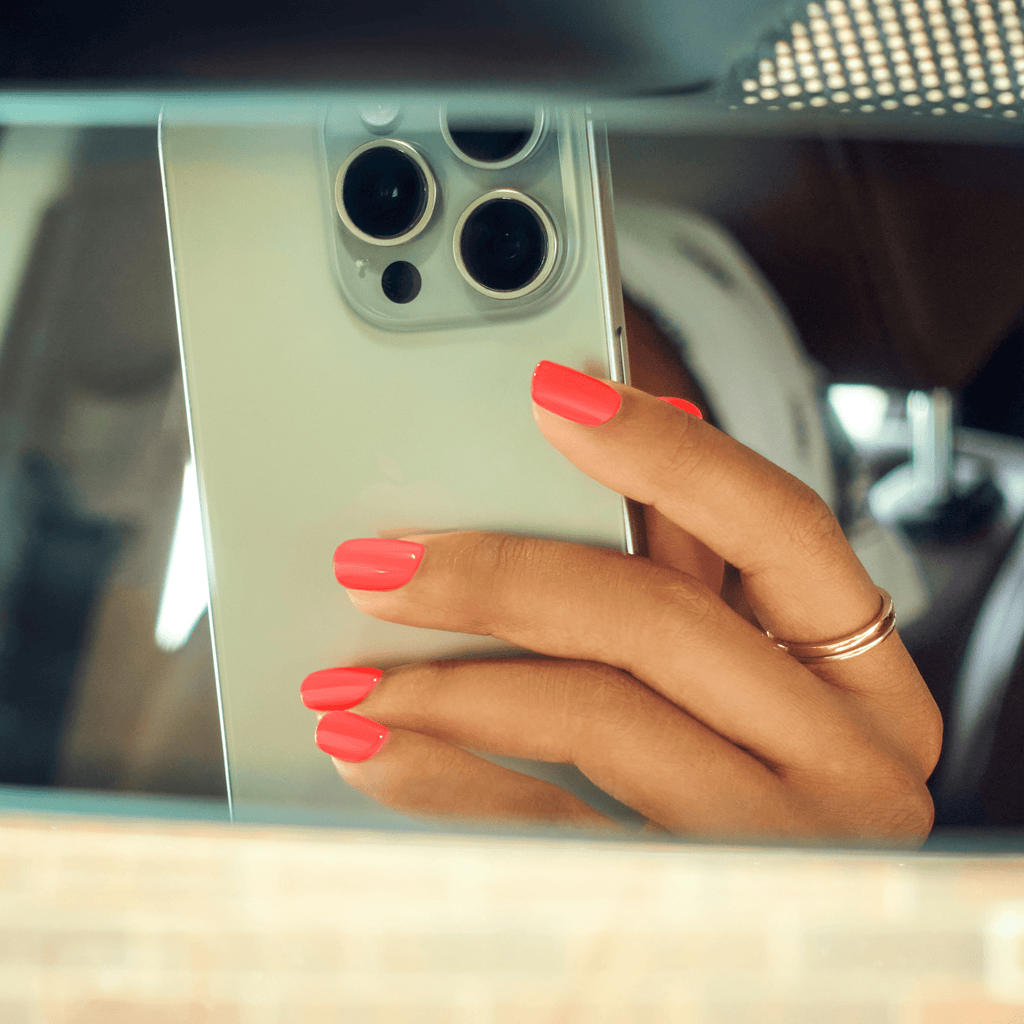 Impress Color No Glue Fake Press On Nails - Happier Vibes | Solid, Orange, Short, Squoval, Manicure