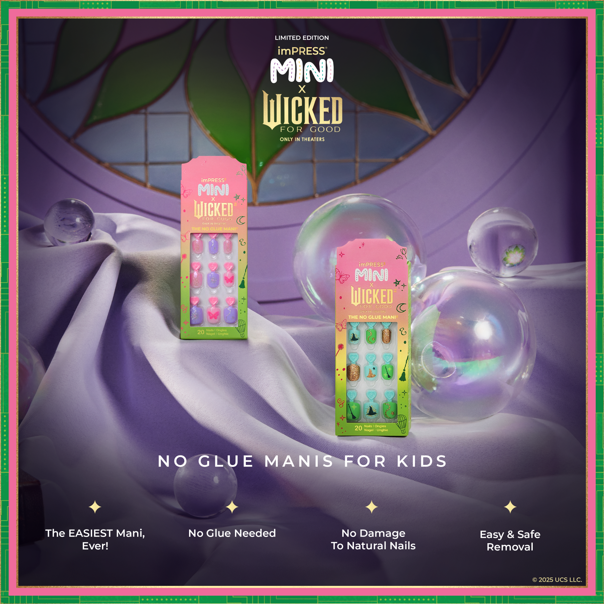 Impress MINI X WICKED: FOR GOOD | Perfect Duet | Design, Green, Kids, Squoval, Manicure