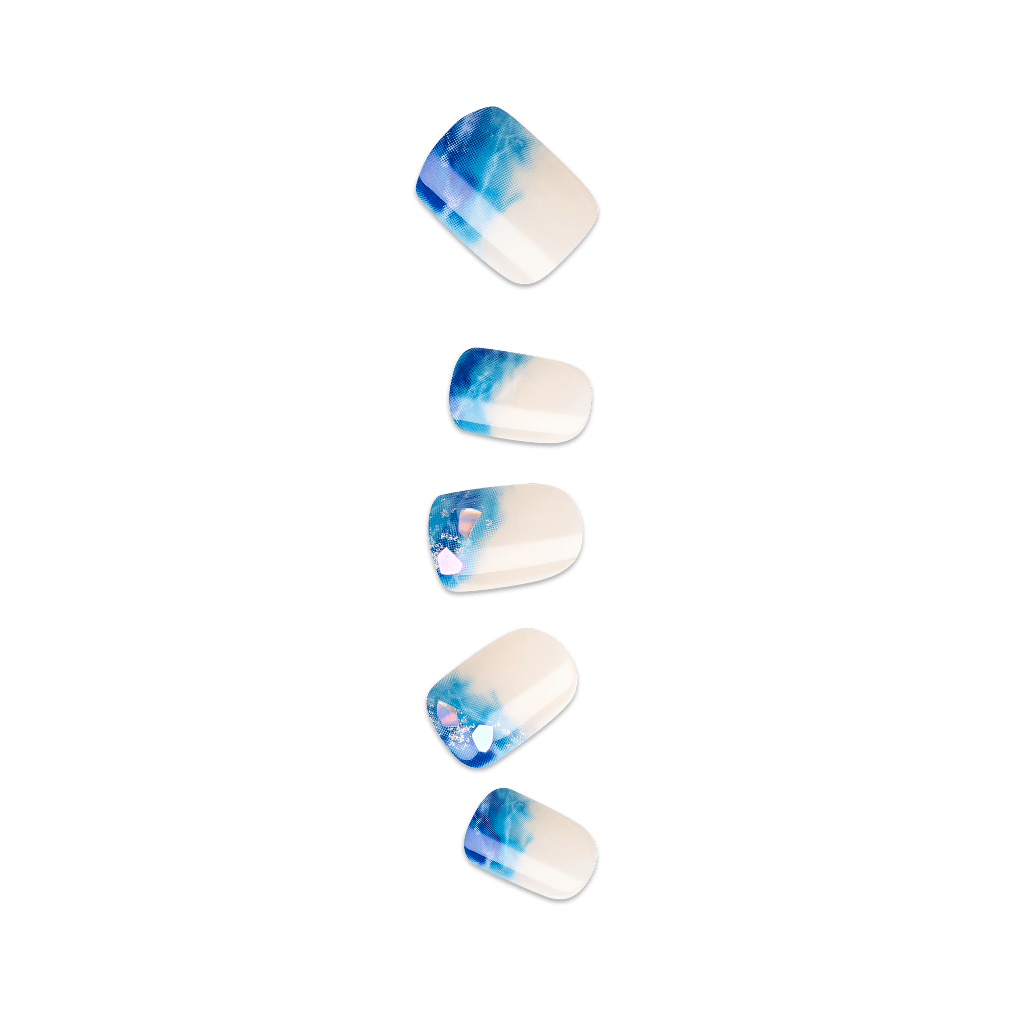 Impress Design No Glue Fake Press On Nails - All Summer Long | 3D & Jewel, Blue, Short, Squoval, Manicure