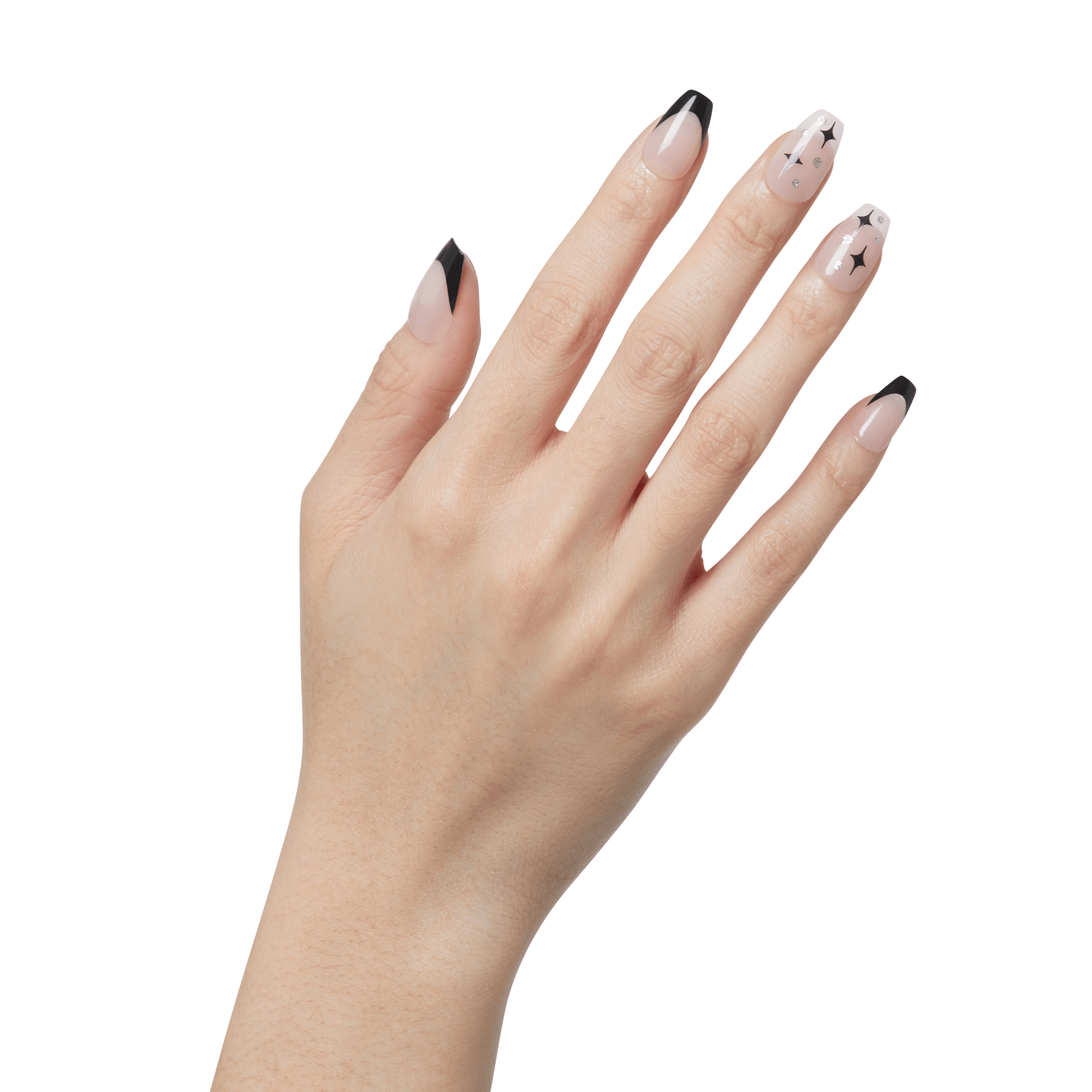 Impress Design No Glue Fake Press On Nails - For the Night | French Design, Black, Medium, Coffin, Manicure